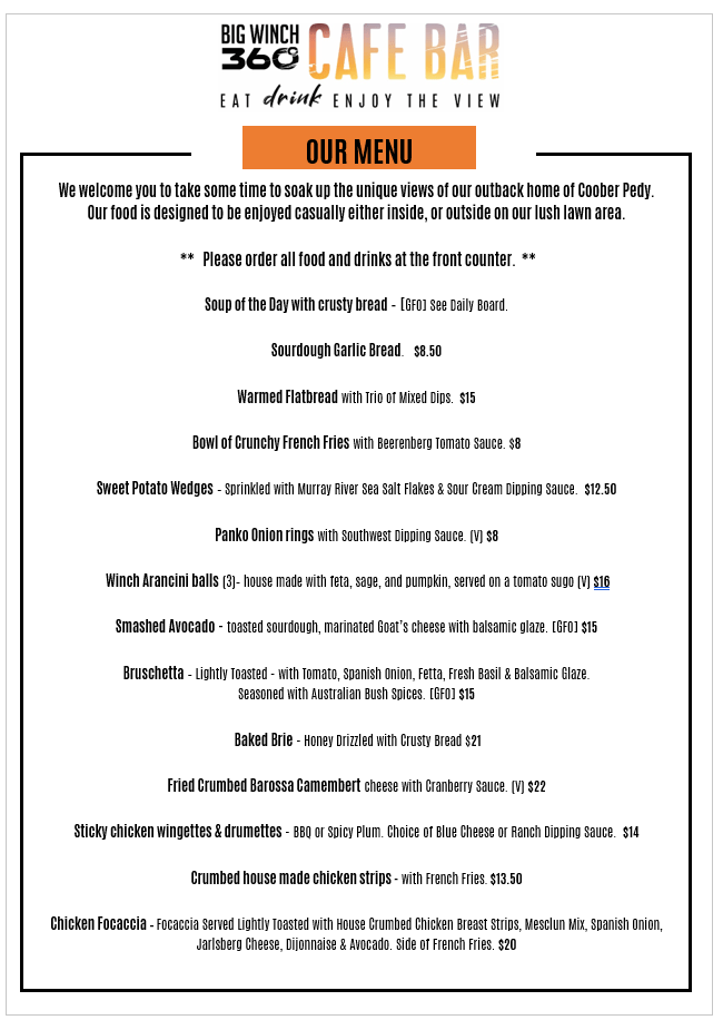 the big view cafe menu