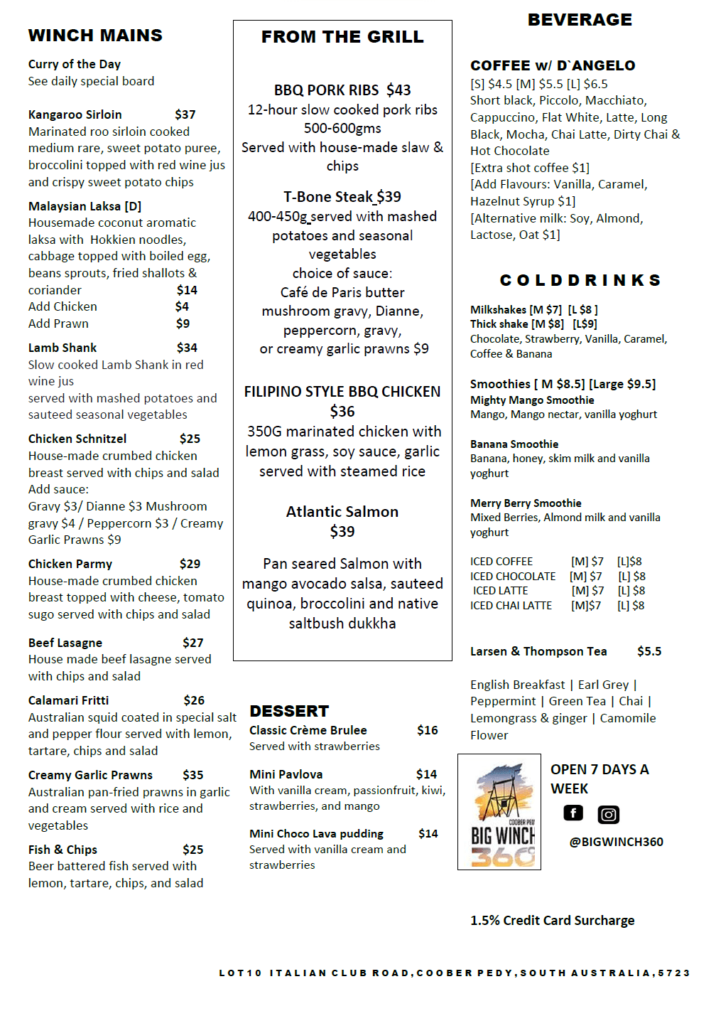 CAFE MENU - Big Winch 360